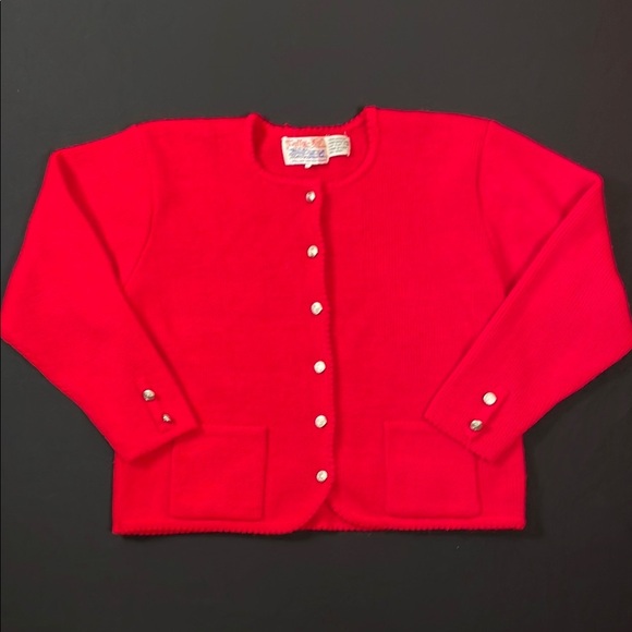 Vintage Tally-Ho women Red Valentines Day cardigan sweater size large 2 pockets - Picture 1 of 9
